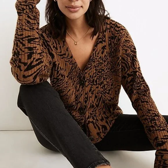 Madewell Tigerized Cameron Ribbed Cardigan Sweater in Coziest Yarn XXS - Picture 1 of 11